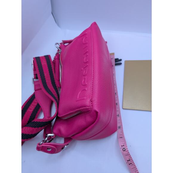 Desigual Pink Faux Leather Crossbody Shoulder Bag with Tassel Charm & Studs - Picture 7 of 9